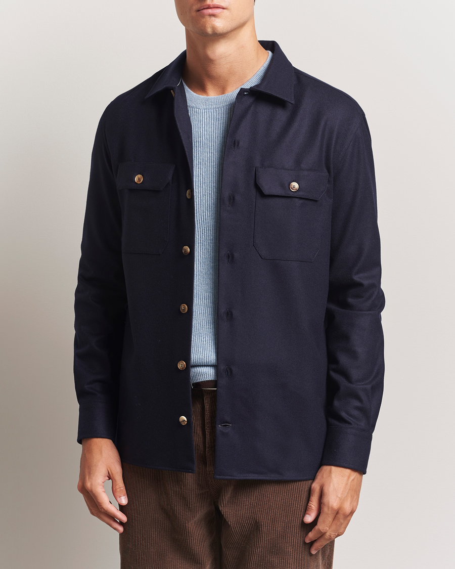 Brunello Cucinelli Double Pocket Overshirt Navy at CareOfCarl.com
