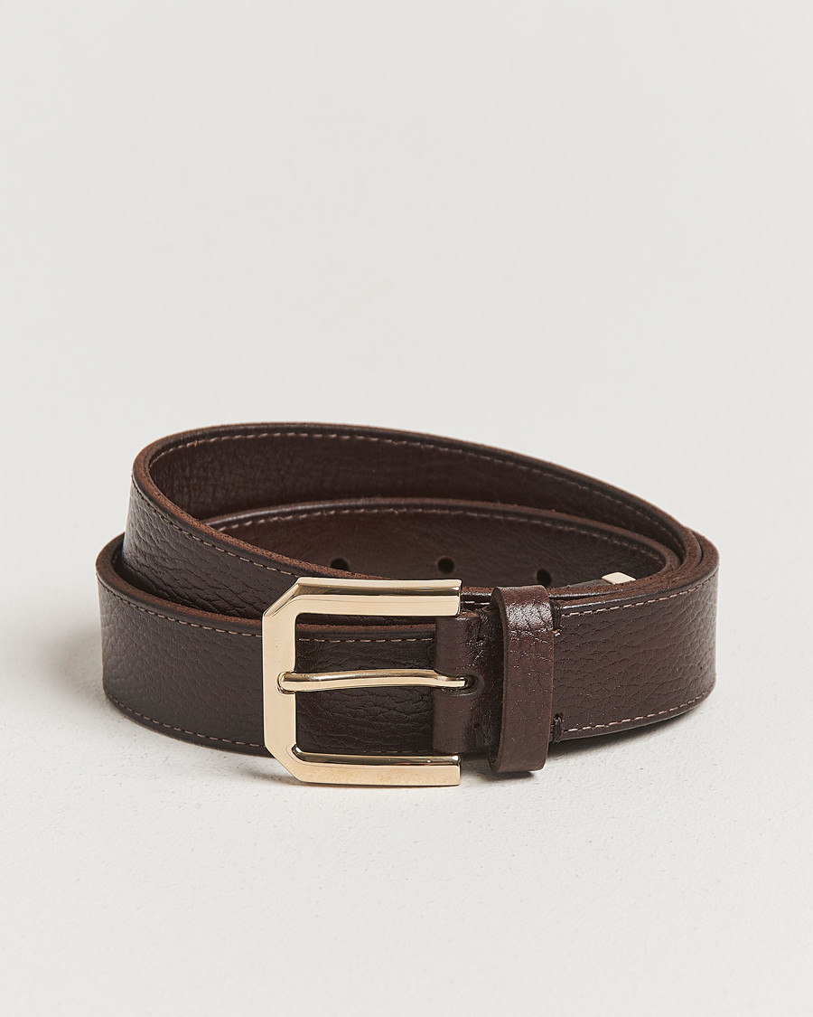 BRUNELLO CUCINELLI レザーベルト ブラウン 90 タグ付き Brunello Cucinelli Grain Leather Belt Dark Brown at CareOfCarl.com