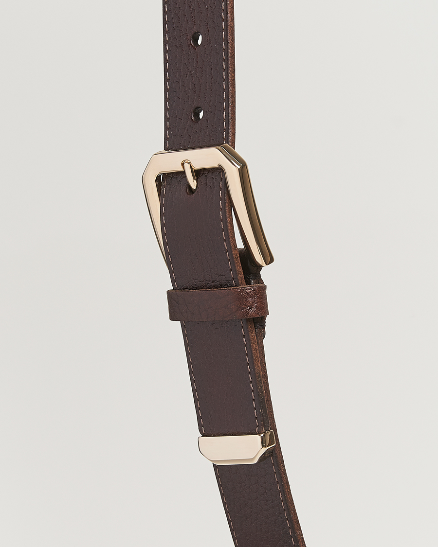 Brunello Cucinelli Grain Leather Belt Dark Brown at CareOfCarl.com