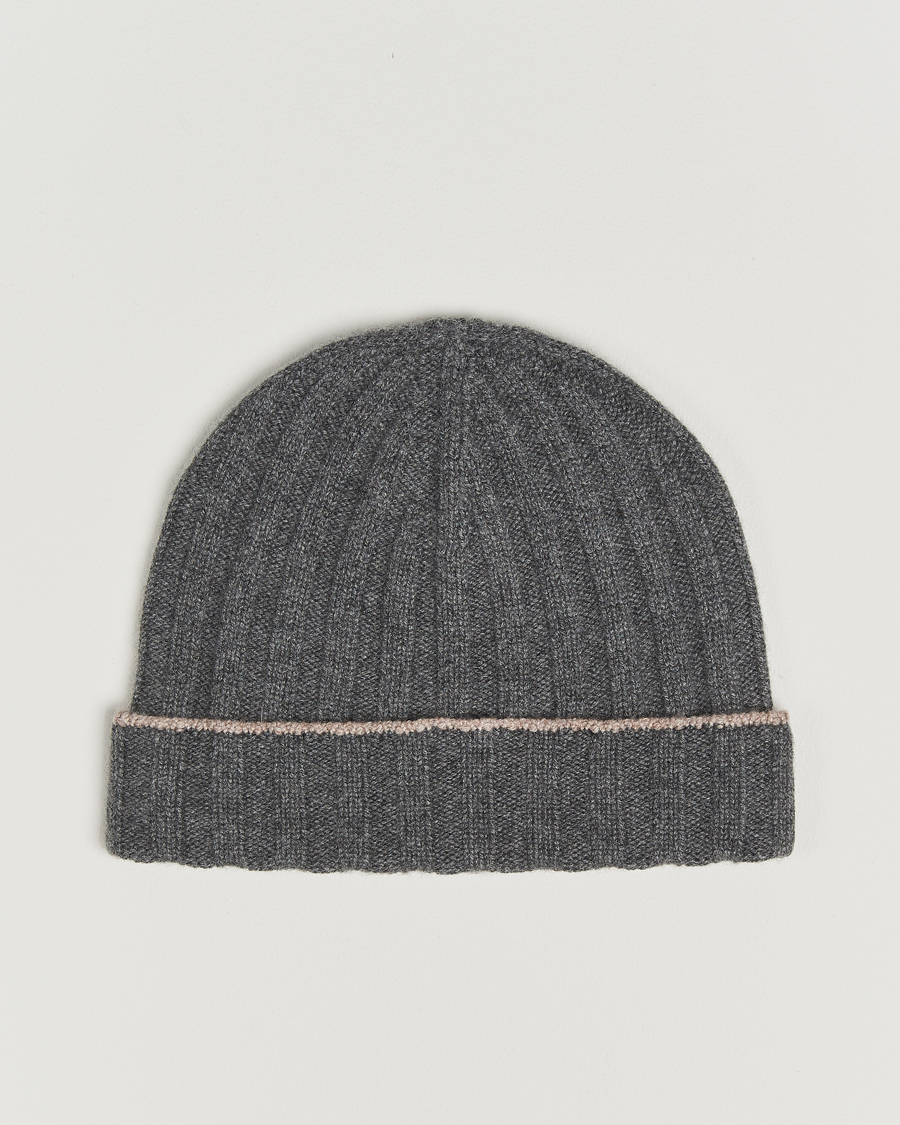 Men | Brunello Cucinelli Cashmere Contrast Beanie Grey Melange | Brunello Cucinelli | Cashmere Contrast Beanie Grey Melange