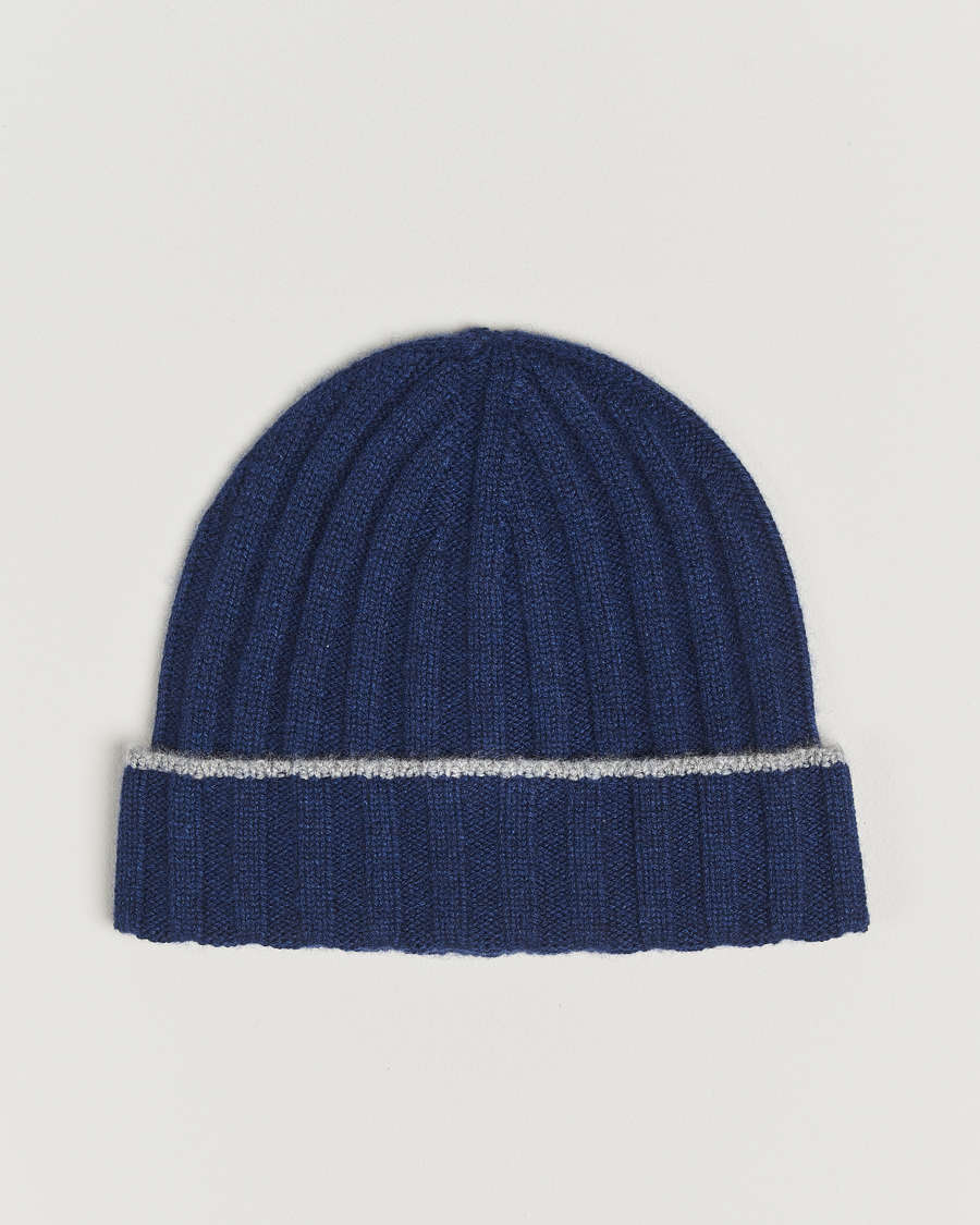 Men | Brunello Cucinelli Cashmere Contrast Beanie Navy | Brunello Cucinelli | Cashmere Contrast Beanie Navy