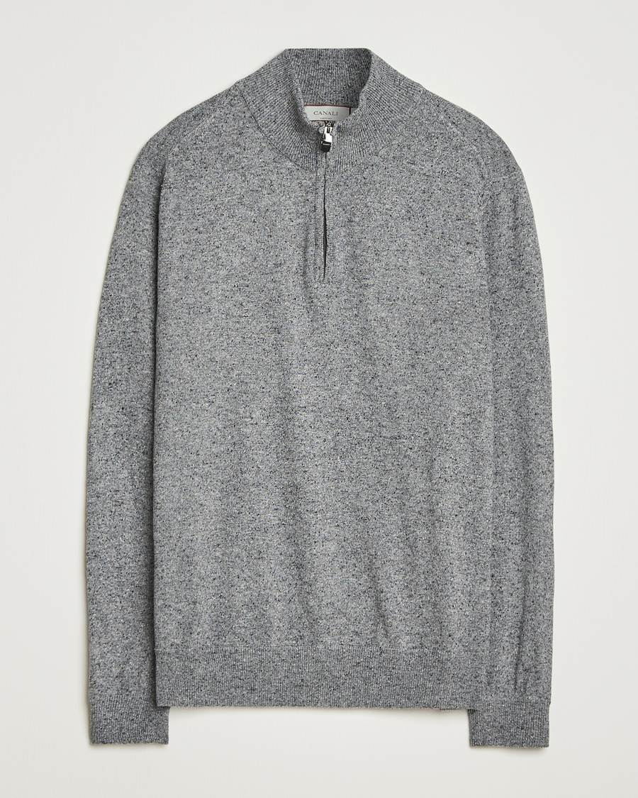 Men | Sweaters & Knitwear | Canali | Donegal Half Zip Sweater Grey Melange