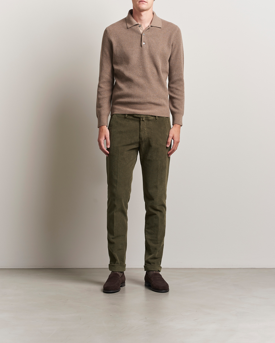 Men | Sweaters & Knitwear | Canali | Wool/Cashmere Long Sleeve Polo Brown