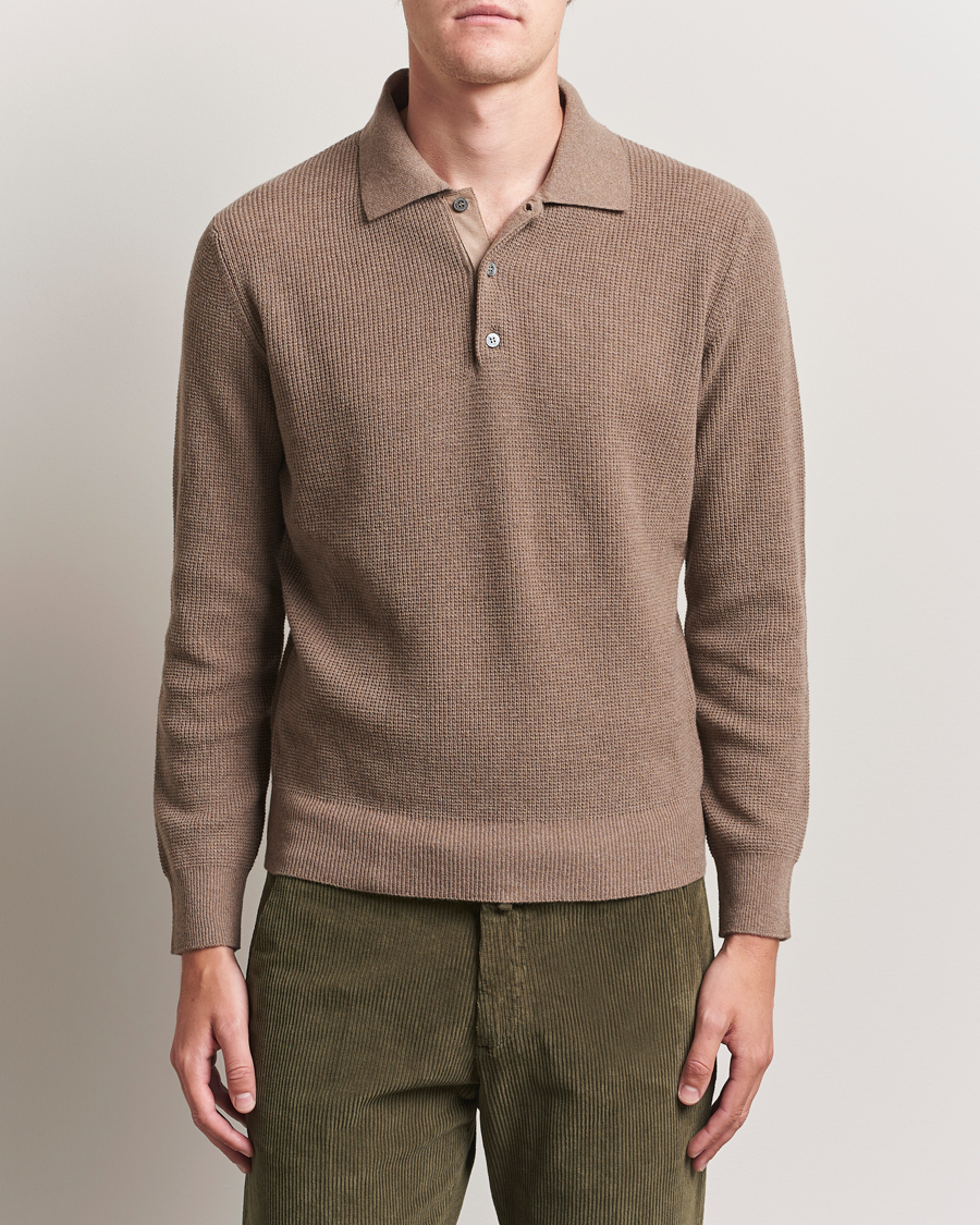 Men | Sweaters & Knitwear | Canali | Wool/Cashmere Long Sleeve Polo Brown