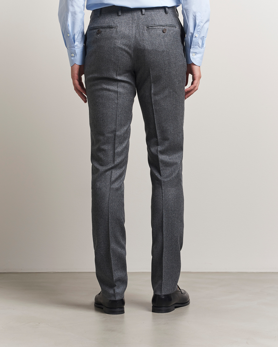 Men | Trousers | Canali | Slim Fit Flannel Trousers Grey Melange