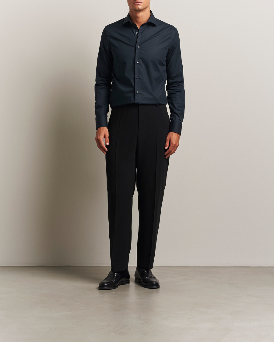Men | Shirts | Canali | Slim Fit Cotton/Stretch Shirt Navy