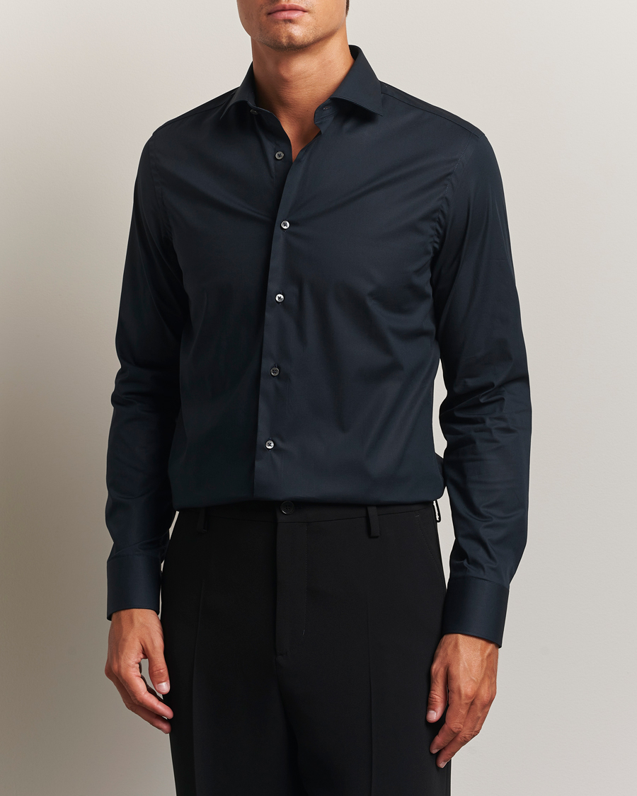 Men | Shirts | Canali | Slim Fit Cotton/Stretch Shirt Navy