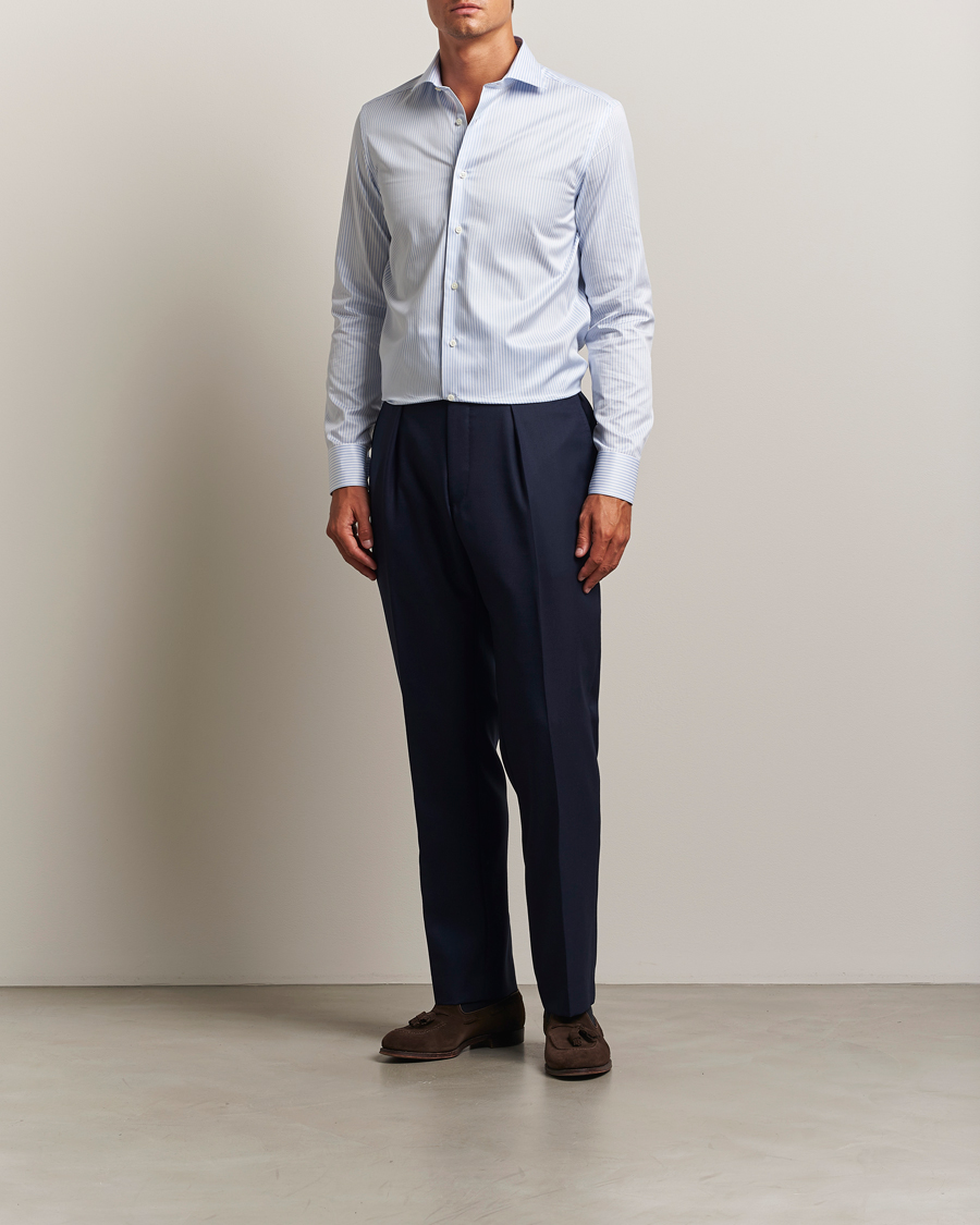 Canali Slim Fit Dress Shirt Blue Stripe at CareOfCarl.com Canali Slim Fit Dress Shirt Blue Stripe at CareOfCarl.com