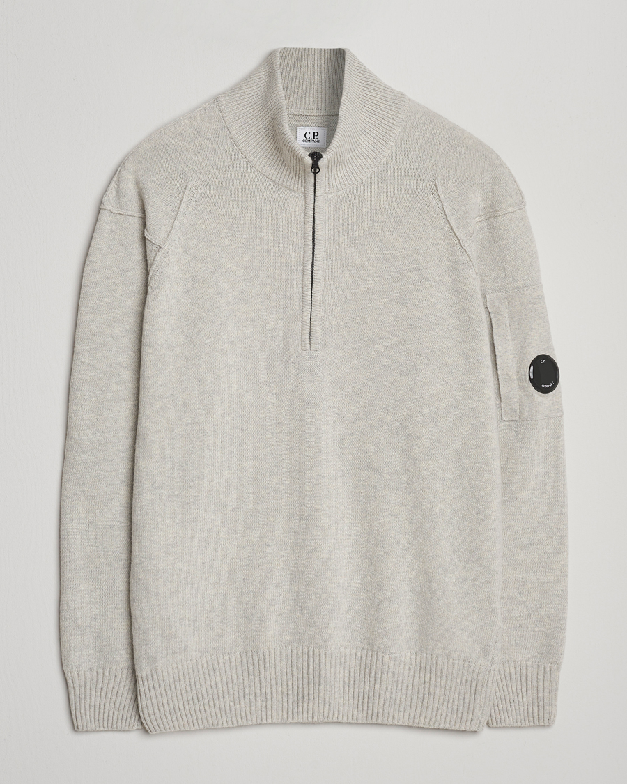 Men | Sweaters & Knitwear | C.P. Company | Knitted Lambswool Half-Zip Light Grey