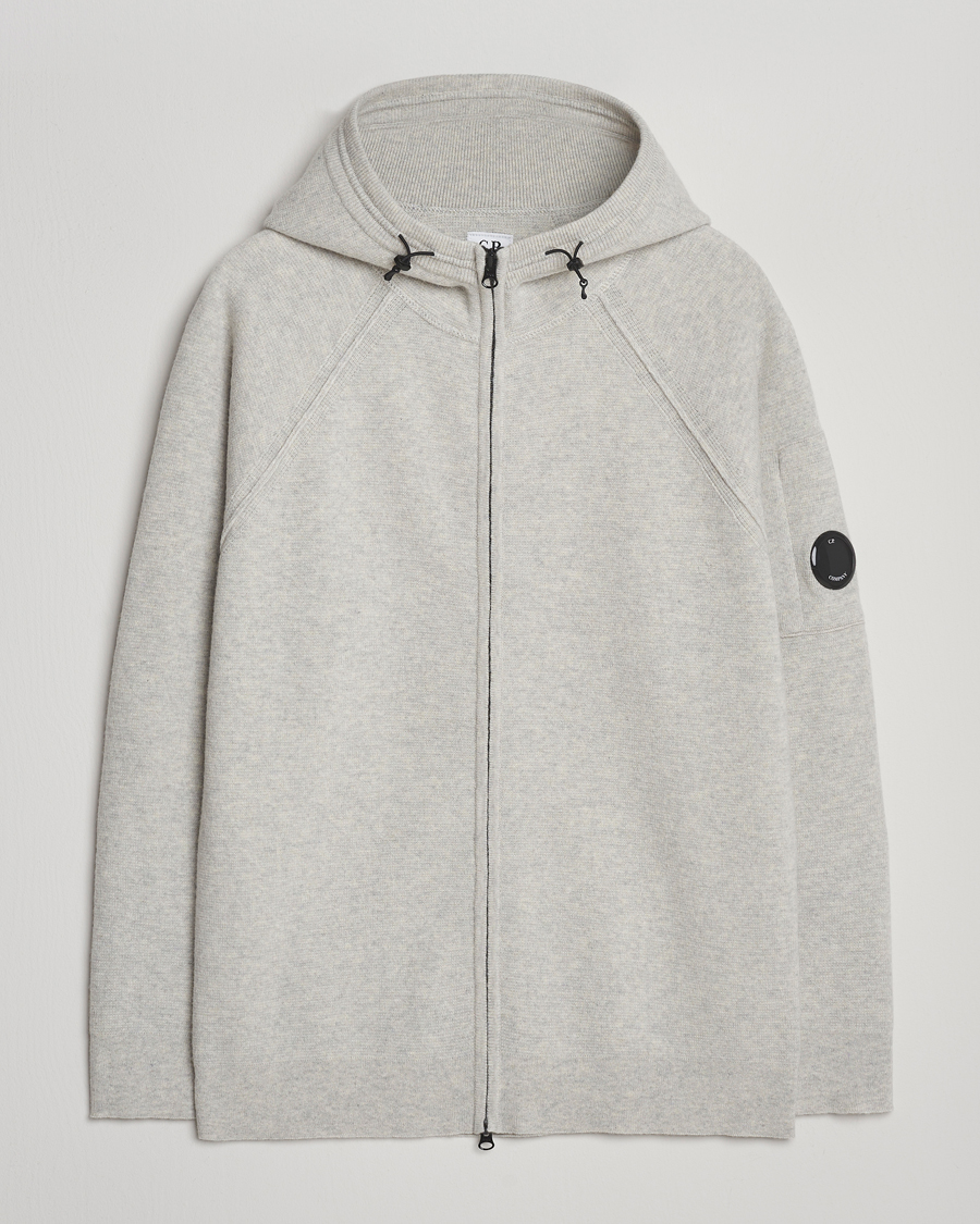 C.P. Company Knitted Lambswool Zip Hood Light Grey at CareOfCarl.com