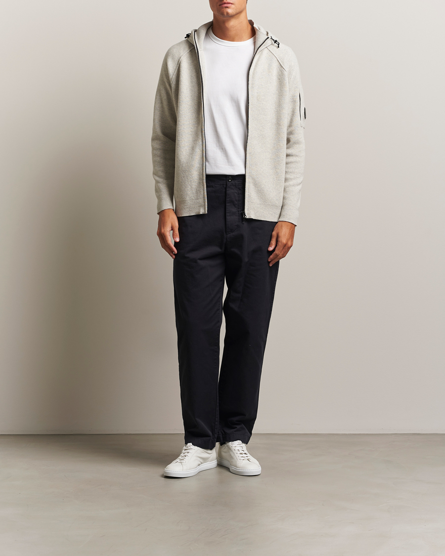 C.P. Company Knitted Lambswool Zip Hood Light Grey at CareOfCarl.com