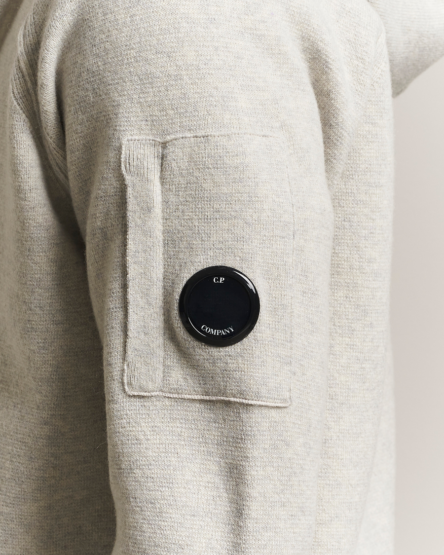 C.P. Company Knitted Lambswool Zip Hood Light Grey at CareOfCarl.com