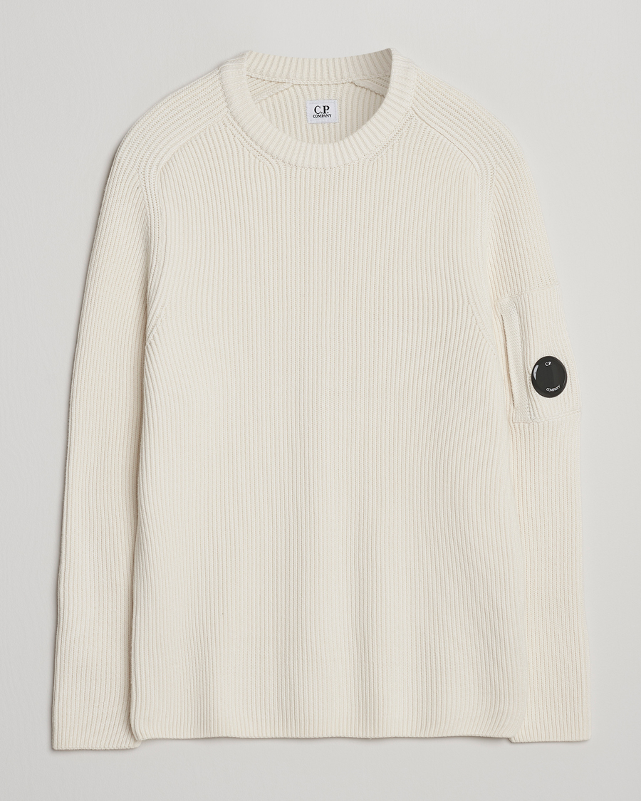 Men | Sweaters & Knitwear | C.P. Company | Full Rib Knitted Cotton Crew Neck White