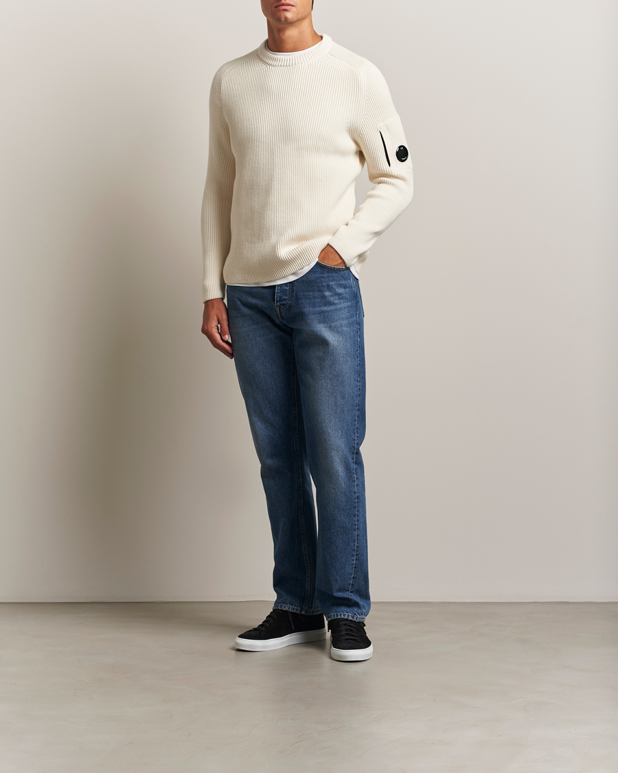 C.P. Company Full Rib Knitted Cotton Crew Neck White at CareOfCarl.com