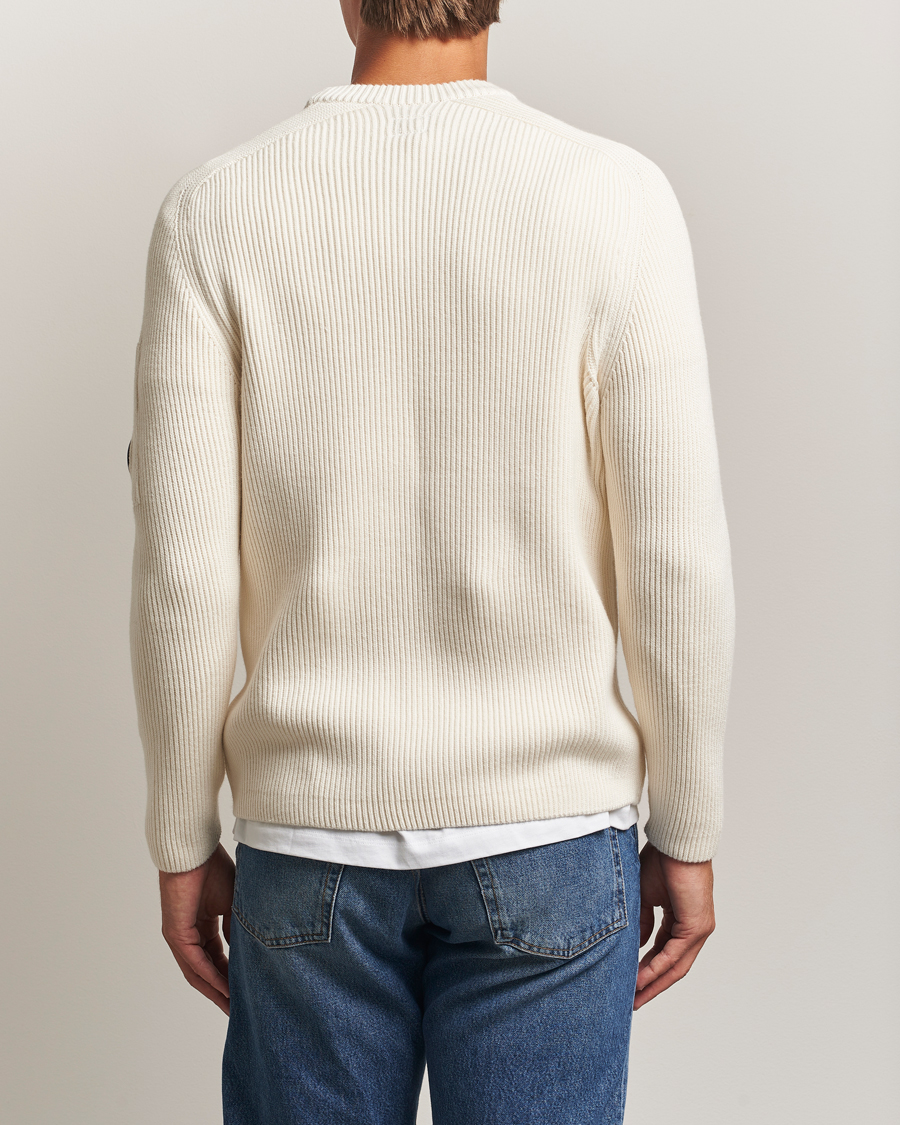 Men | Sweaters & Knitwear | C.P. Company | Full Rib Knitted Cotton Crew Neck White