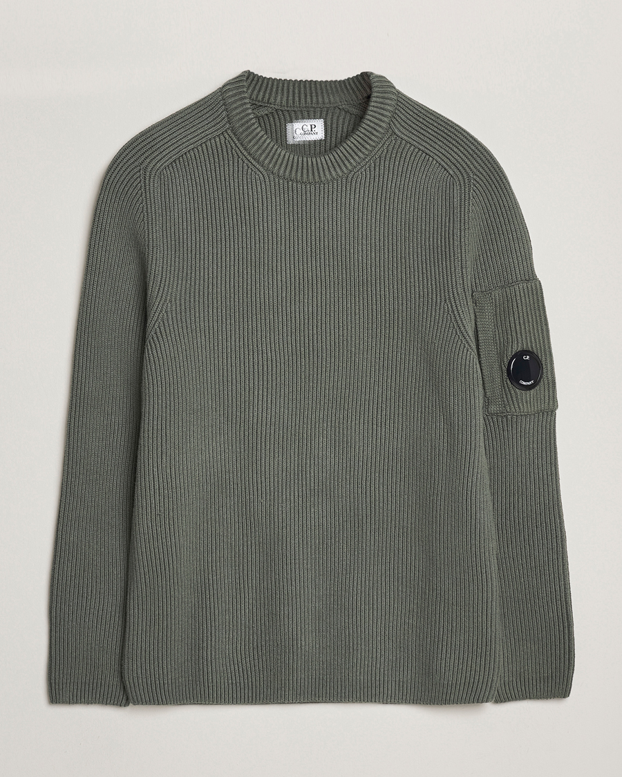 Men | Sweaters & Knitwear | C.P. Company | Full Rib Knitted Cotton Crew Neck Grey
