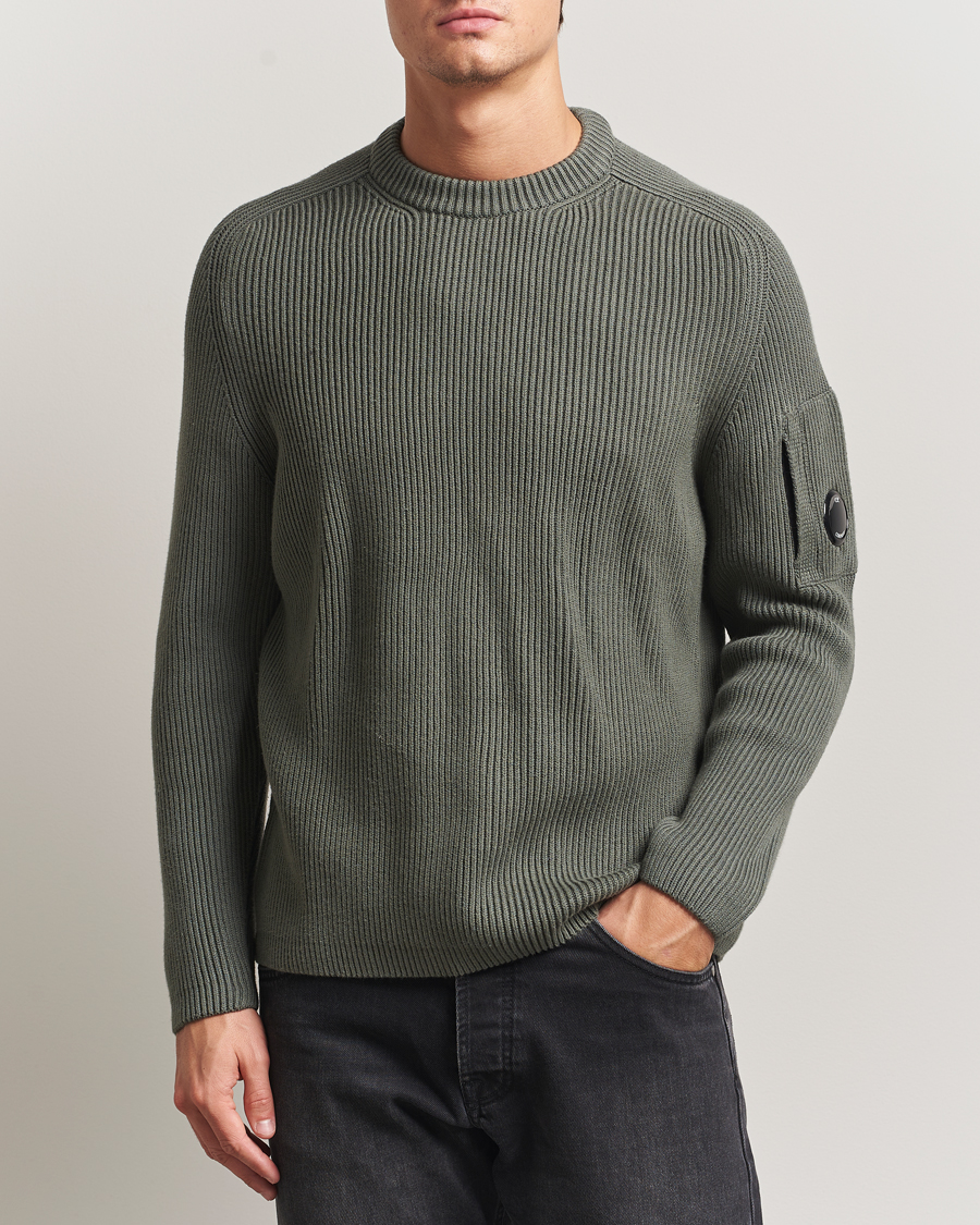 Men | Sweaters & Knitwear | C.P. Company | Full Rib Knitted Cotton Crew Neck Grey
