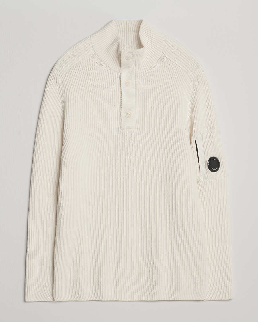 Men | Sweaters & Knitwear | C.P. Company | Full Rib Knitted Cotton Half Button White