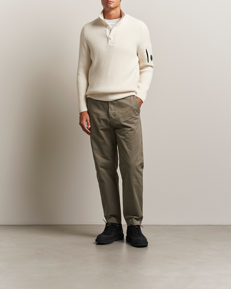 Men | Sweaters & Knitwear | C.P. Company | Full Rib Knitted Cotton Half Button White
