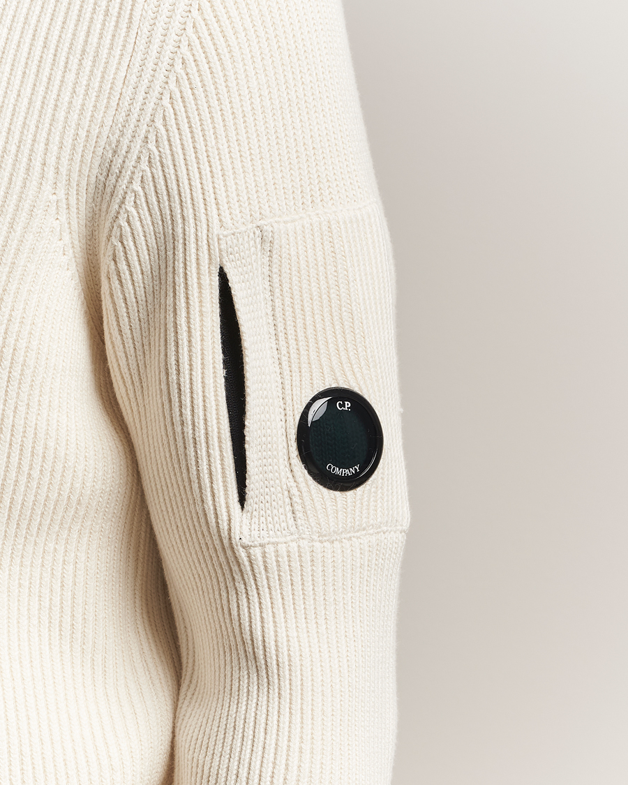 Men | Sweaters & Knitwear | C.P. Company | Full Rib Knitted Cotton Half Button White