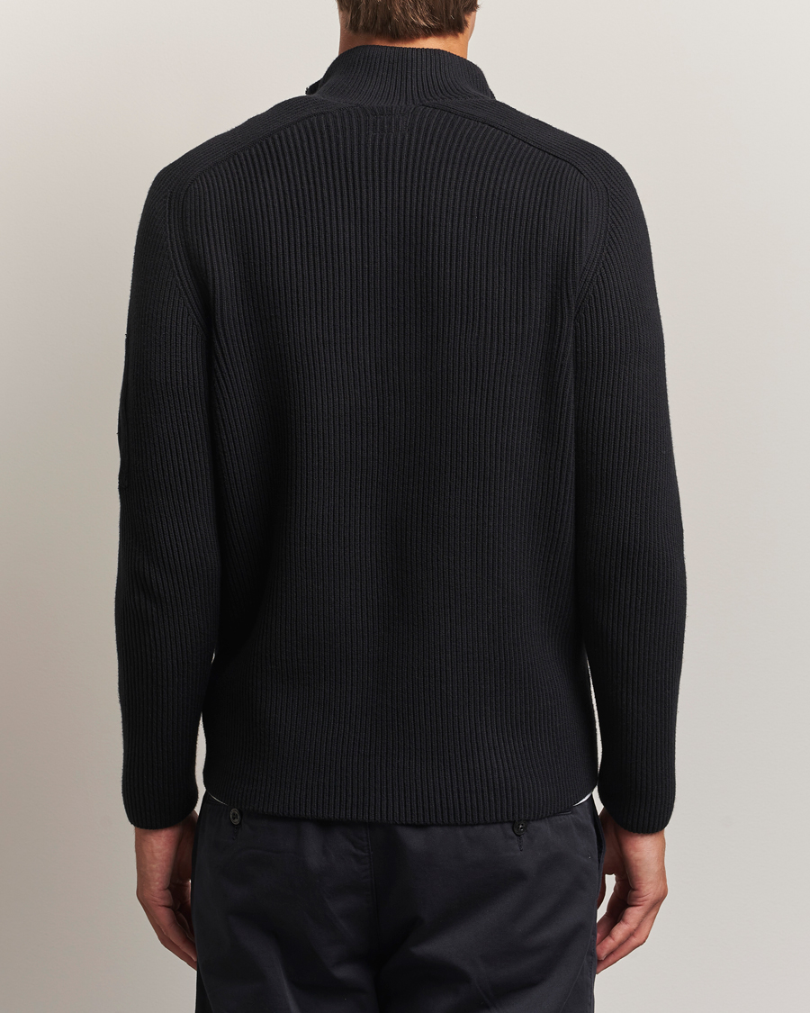 C.P. Company Full Rib Knitted Cotton Half Button Black at