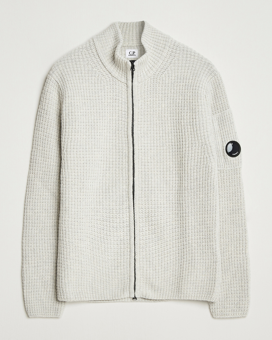 Men | Sweaters & Knitwear | C.P. Company | Structure Lambswool Full Zip Grey