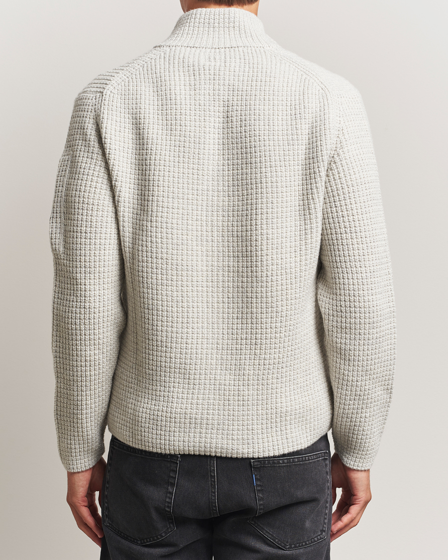 Men | Sweaters & Knitwear | C.P. Company | Structure Lambswool Full Zip Grey