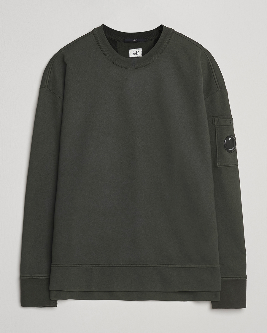 Men | Sweaters & Knitwear | C.P. Company | Brushed Emerized Fleece Lens Sweatshirt Dark Green
