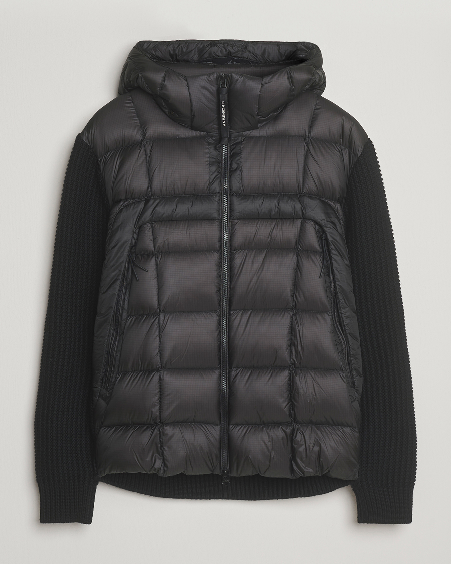 C.P. Company Merino Wool Padded Hybrid Hood Jacket Black at