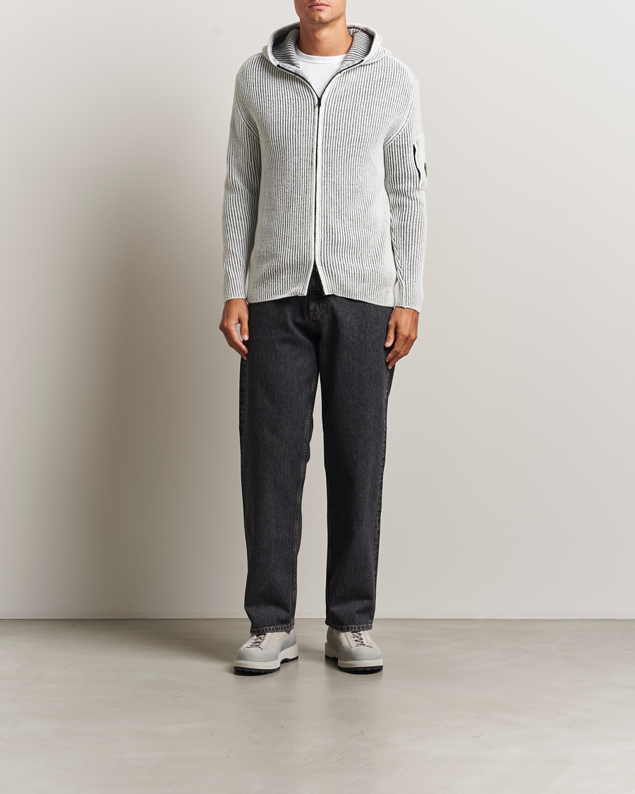 C.P. Company Knitted Full Zip Hood White/Grey at CareOfCarl.com