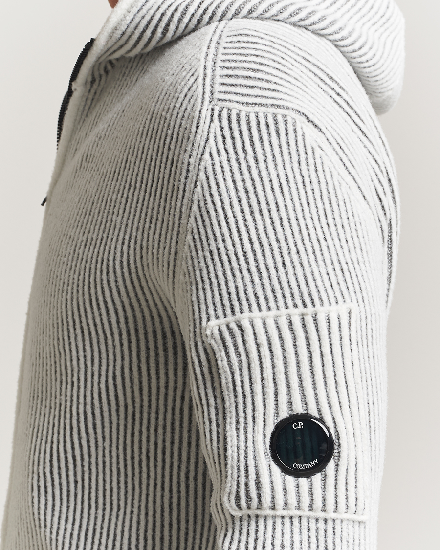 C.P. Company Knitted Full Zip Hood White/Grey at CareOfCarl.com