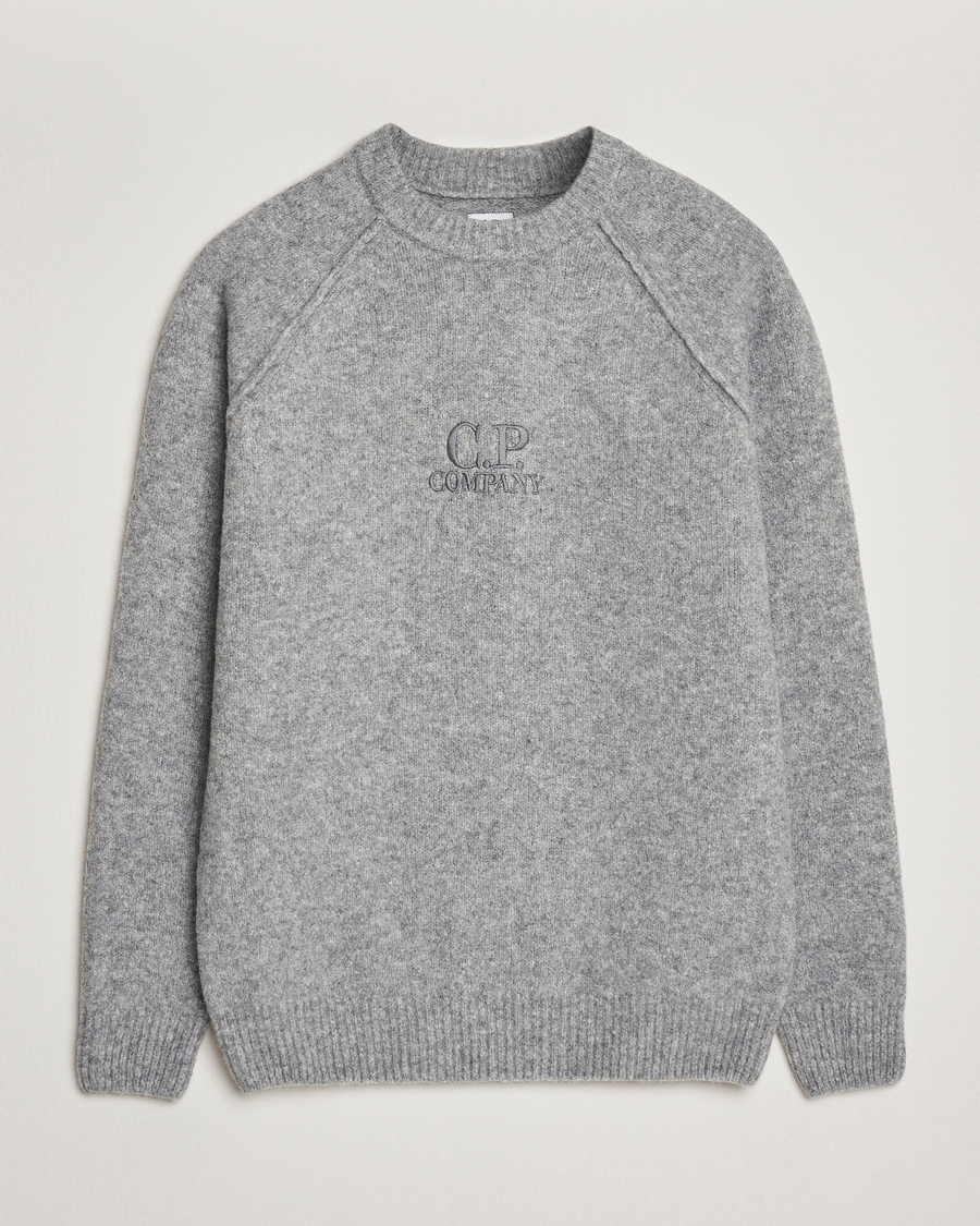 Men | Sweaters & Knitwear | C.P. Company | Extra Fine Merino Logo Crew Neck Grey