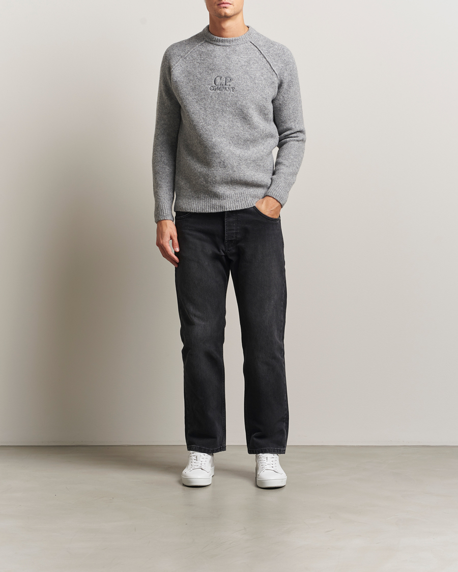 Men | Sweaters & Knitwear | C.P. Company | Extra Fine Merino Logo Crew Neck Grey