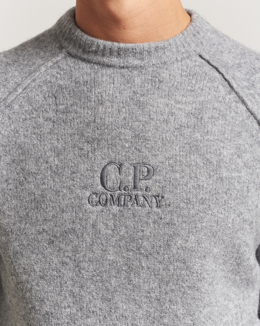 C.P. Company Extra Fine Merino Logo Crew Neck Grey at CareOfCarl.com