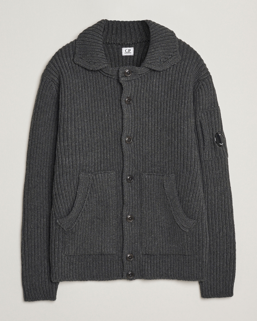 C.P. Company Heavy Lambswool Cardigan Dark Grey at CareOfCarl.com