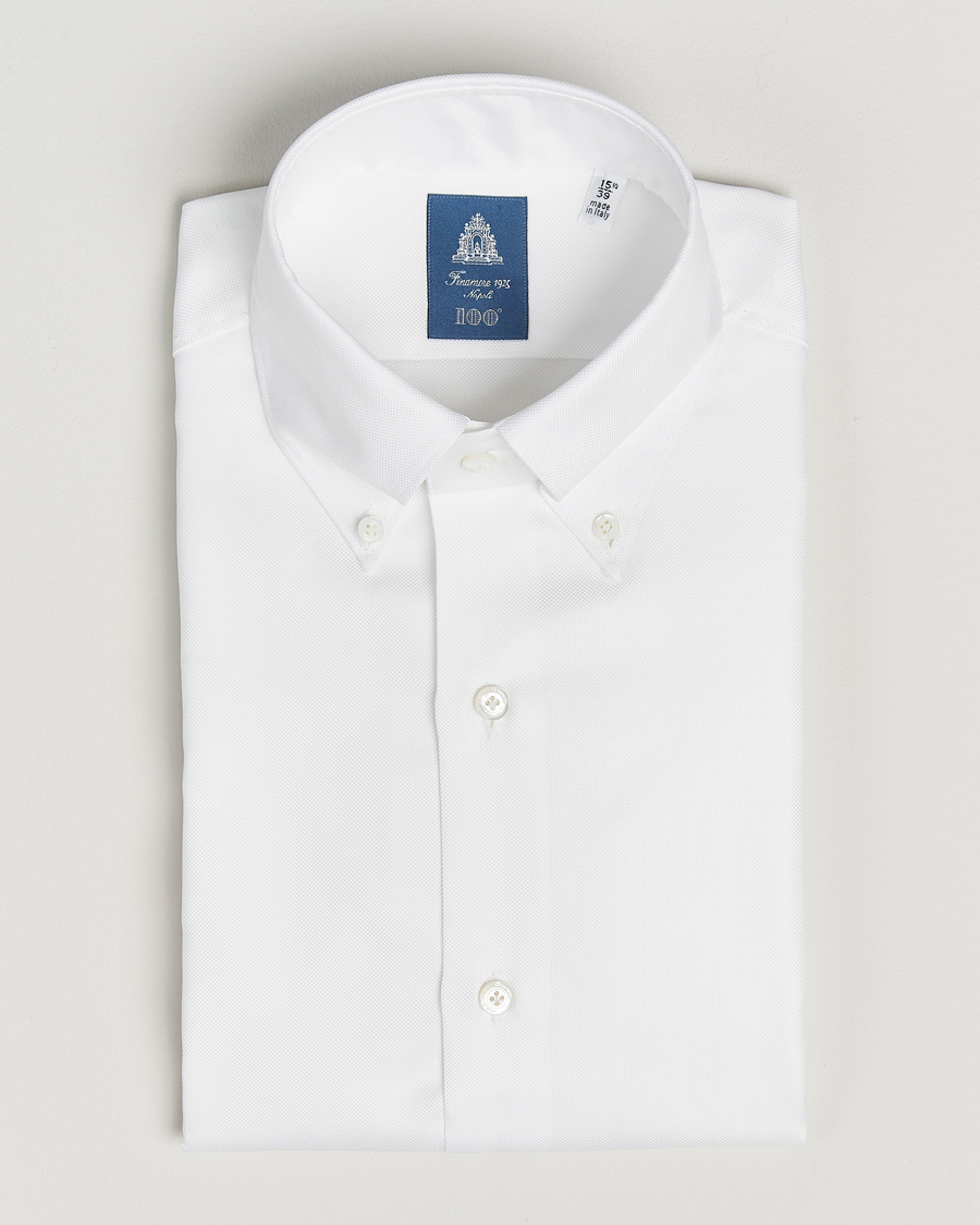 Finamore Napoli Milano Slim Oxford Button Down Shirt White at