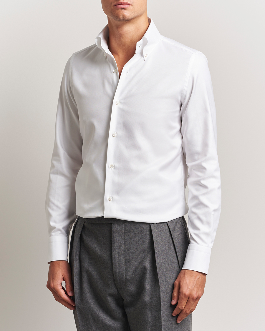 Finamore Napoli Milano Slim Oxford Button Down Shirt White at