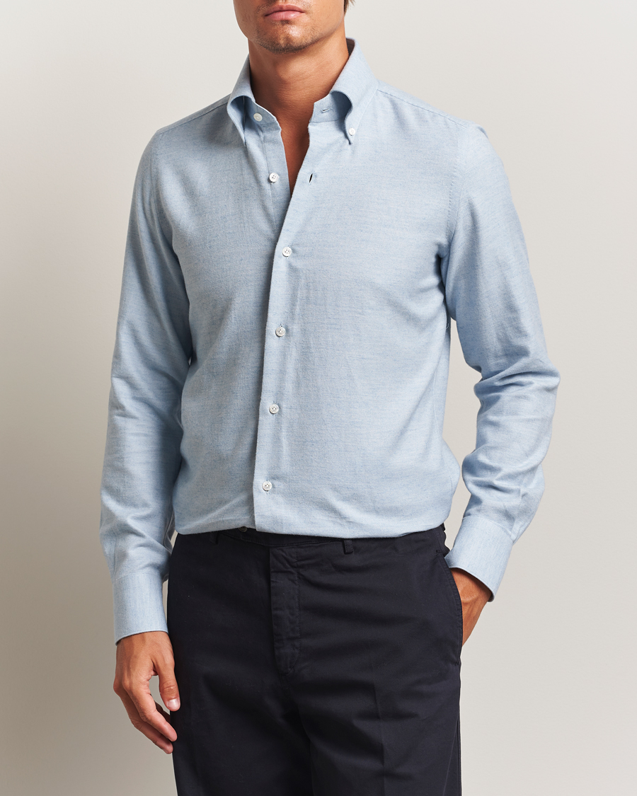 Men | Shirts | Finamore Napoli | Milano Slim Cashmere BD Shirt Light Blue