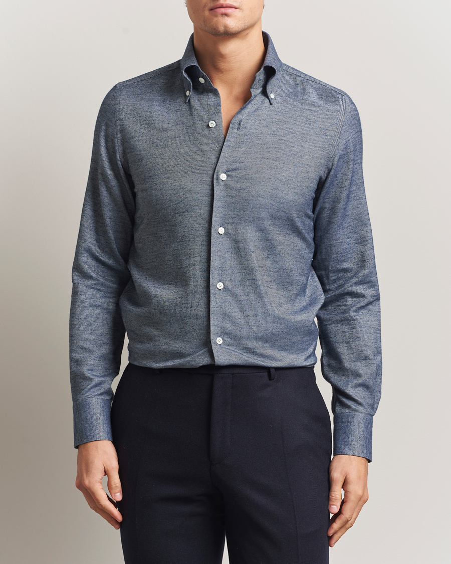 Men | Shirts | Finamore Napoli | Milano Slim Cashmere BD Shirt Dark Blue