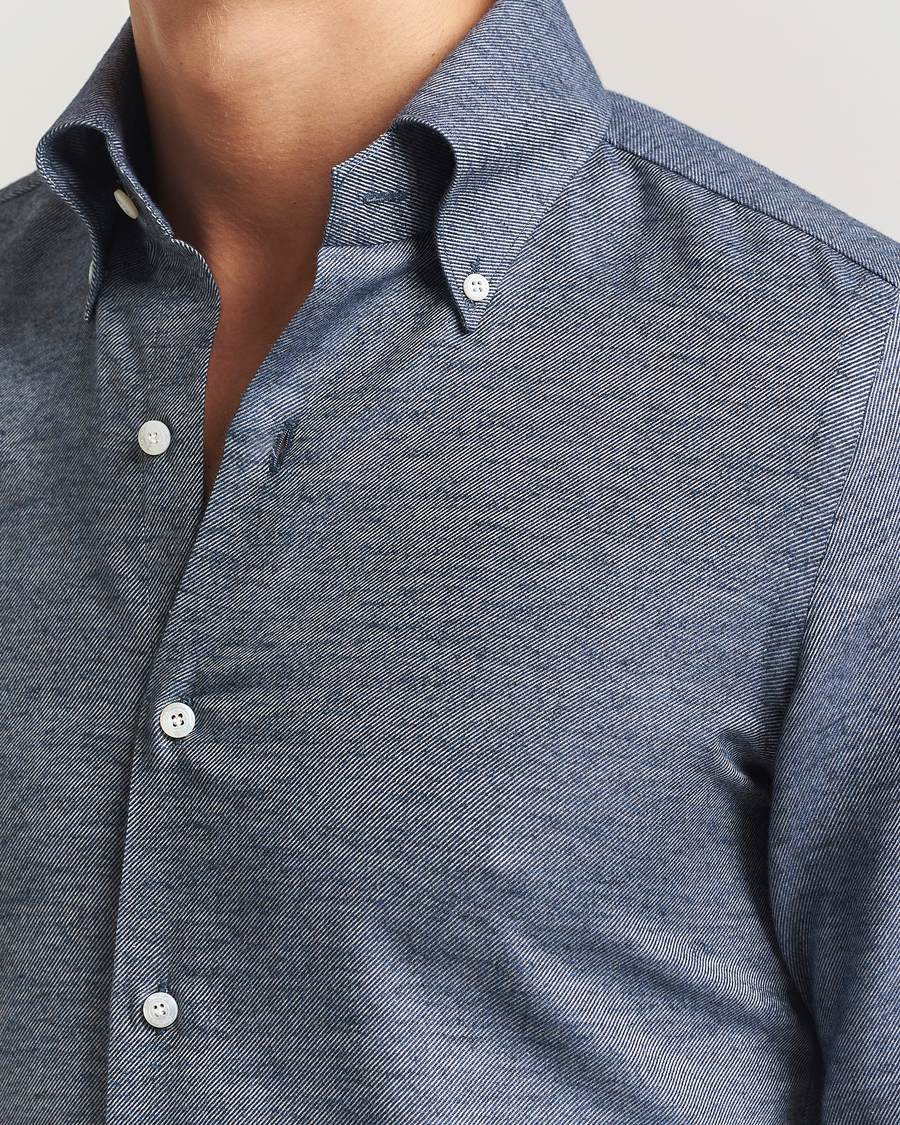 Men | Shirts | Finamore Napoli | Milano Slim Cashmere BD Shirt Dark Blue