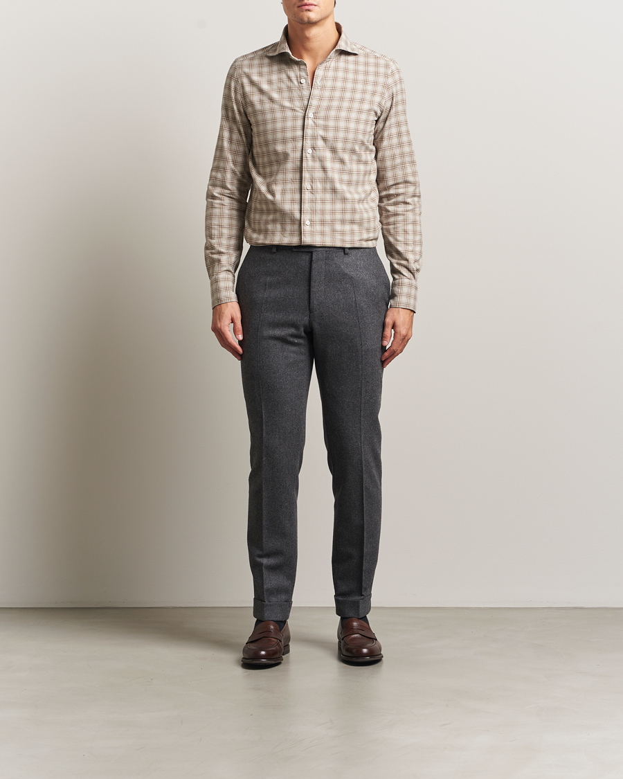 Men | Shirts | Finamore Napoli | Gaeta Flannel Sport Shirt Beige Check