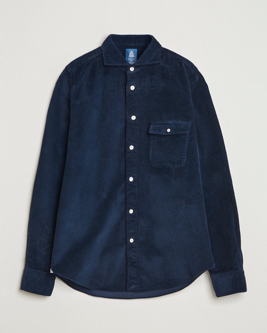 Finamore Napoli Garment Dyed Corduroy Overshirt Navy at CareOfCarl.com