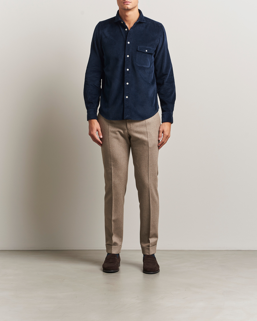 Men | Shirts | Finamore Napoli | Garment Dyed Corduroy Overshirt Navy