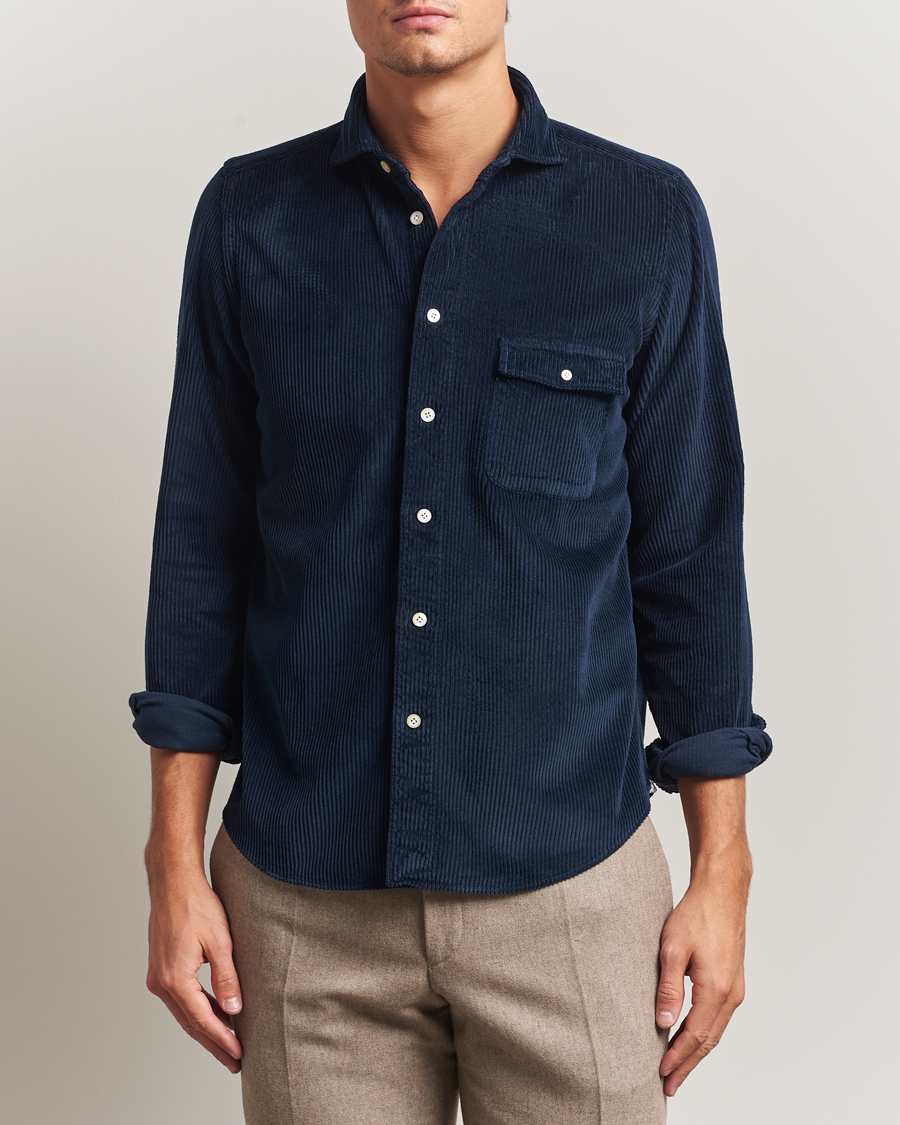 Finamore Napoli Garment Dyed Corduroy Overshirt Navy at CareOfCarl.com