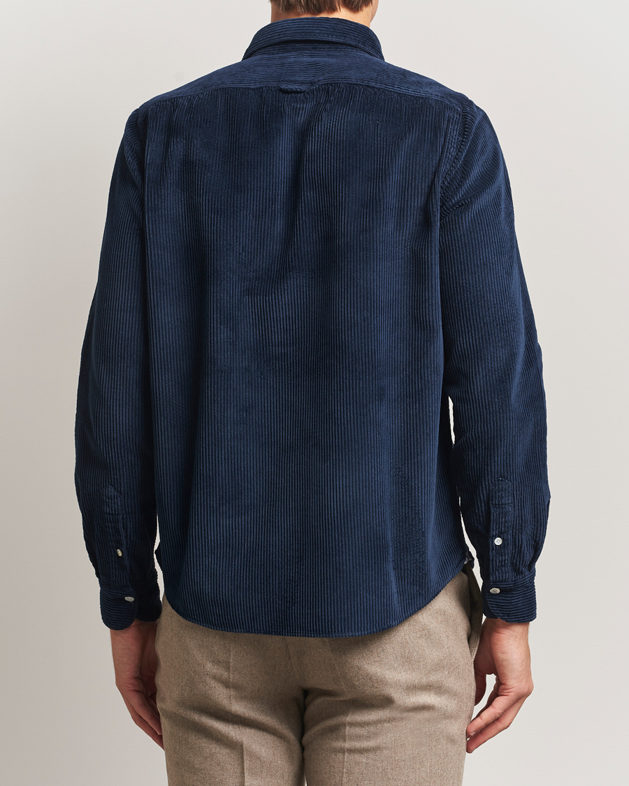 Finamore Napoli Garment Dyed Corduroy Overshirt Navy at CareOfCarl.com