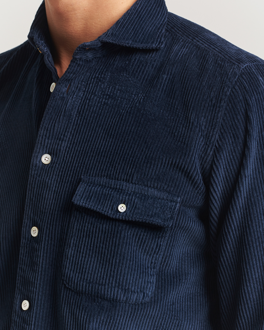 Finamore Napoli Garment Dyed Corduroy Overshirt Navy at CareOfCarl.com
