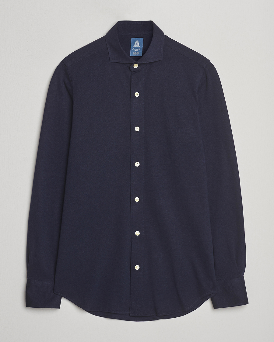 Men | Polo Shirts | Finamore Napoli | Cotton/Cashmere Jersey Polo Navy
