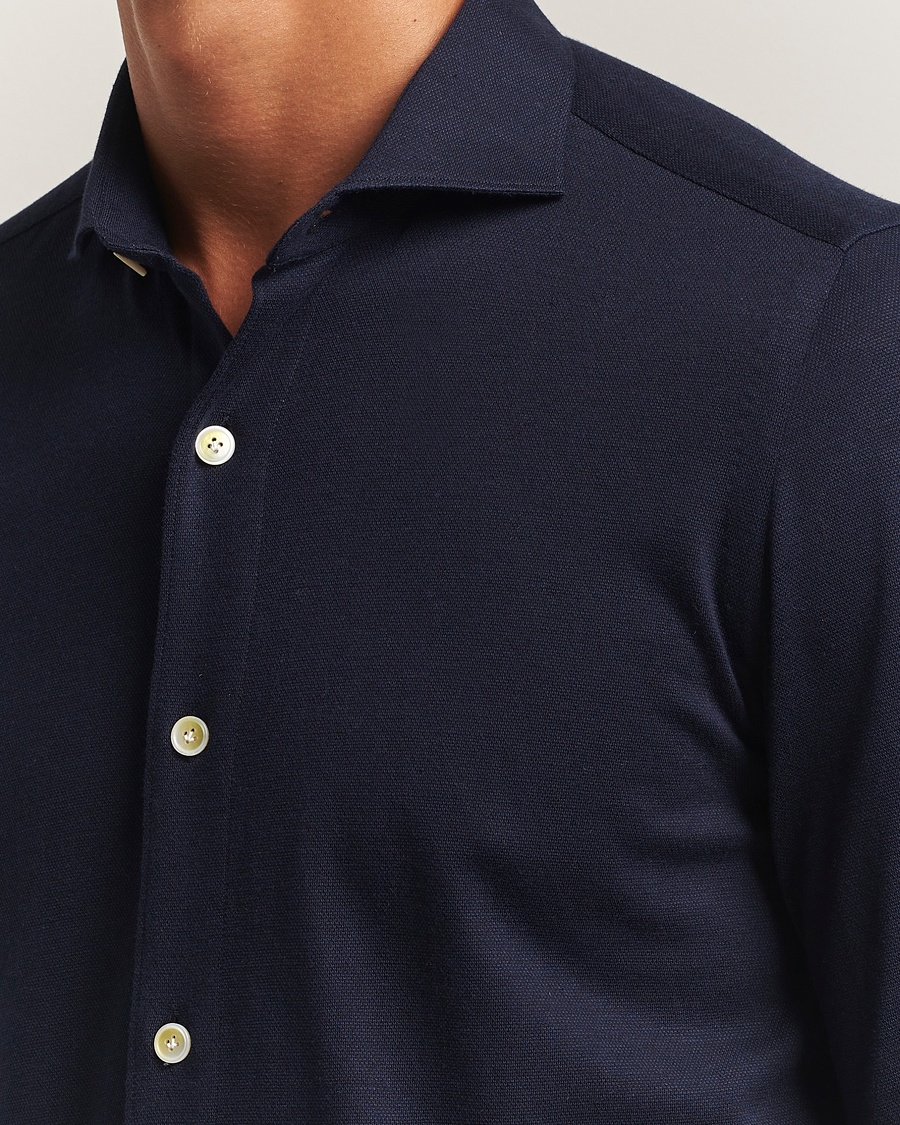 Men | Polo Shirts | Finamore Napoli | Cotton/Cashmere Jersey Polo Navy