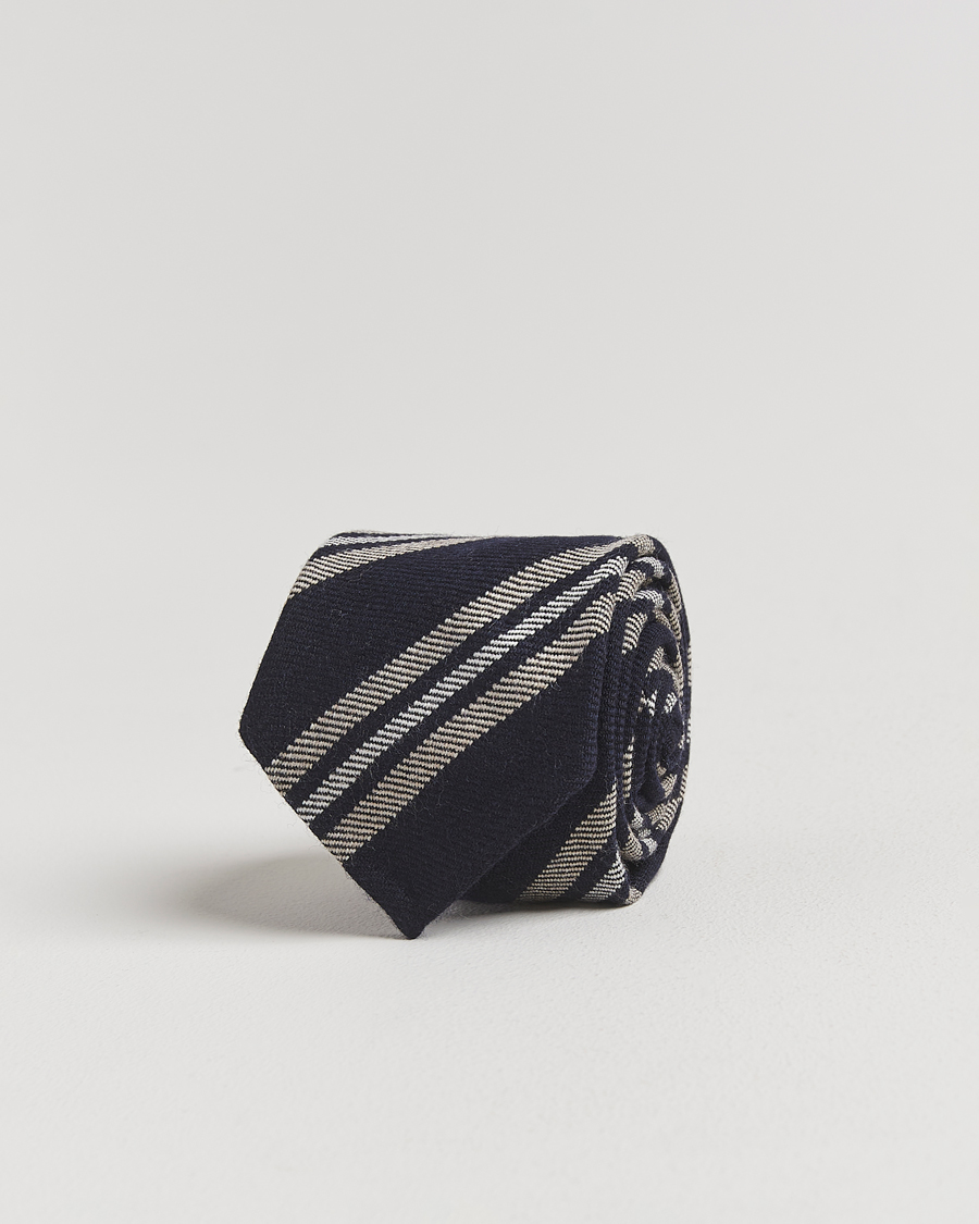 Men | Finamore Napoli Wool Regimental Stripe Tie Navy/Beige | Finamore Napoli | Wool Regimental Stripe Tie Navy/Beige