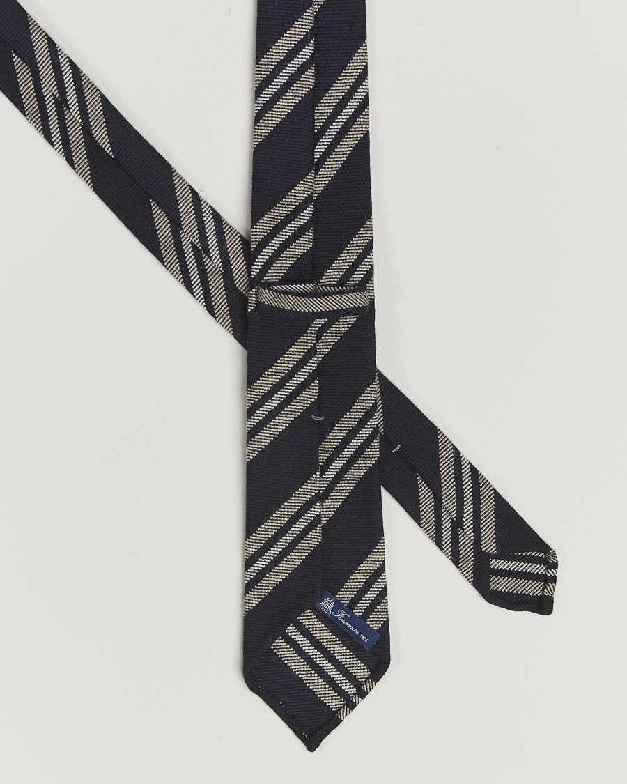 Men | Finamore Napoli Wool Regimental Stripe Tie Navy/Beige | Finamore Napoli | Wool Regimental Stripe Tie Navy/Beige